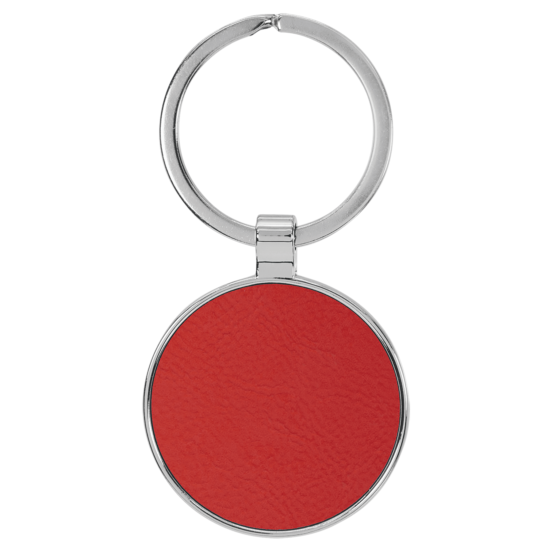 1.5" Leatherette/Metal Red Round Keychain