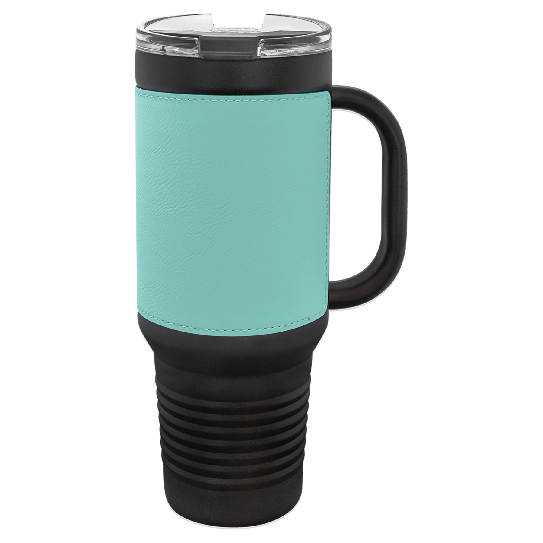 PC 40 oz. Black w/ Teal Laserable Leatherette Travel Mug
