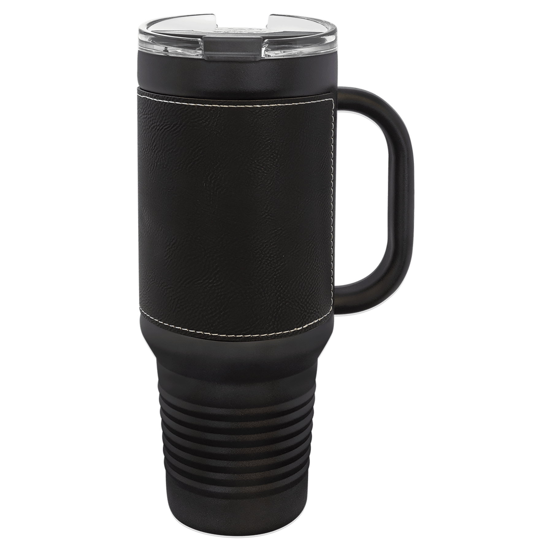PC  40 oz. Black w/Black/Silver Leatherette Travel Mug