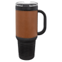 PC  40 oz. Black w/Rawhide Laserable Leatherette Travel Mug