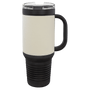 PC  40 oz. Black w/White Laserable Leatherette Travel Mug