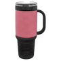 PC  40 oz. Black w/Pink Laserable Leatherette Travel Mug