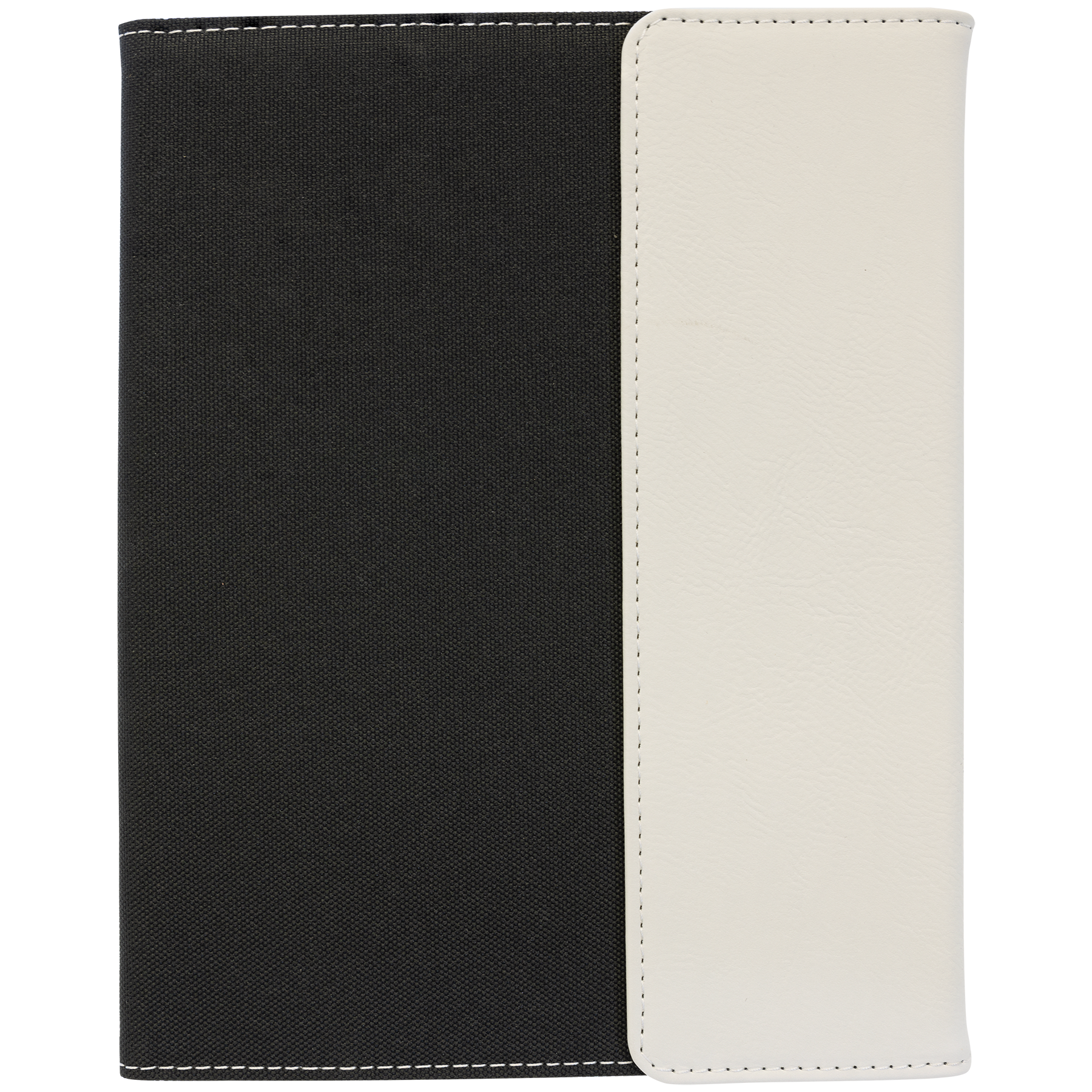 7" x 9" White Leatherette / Black Canvas Portfolio w/Notepad
