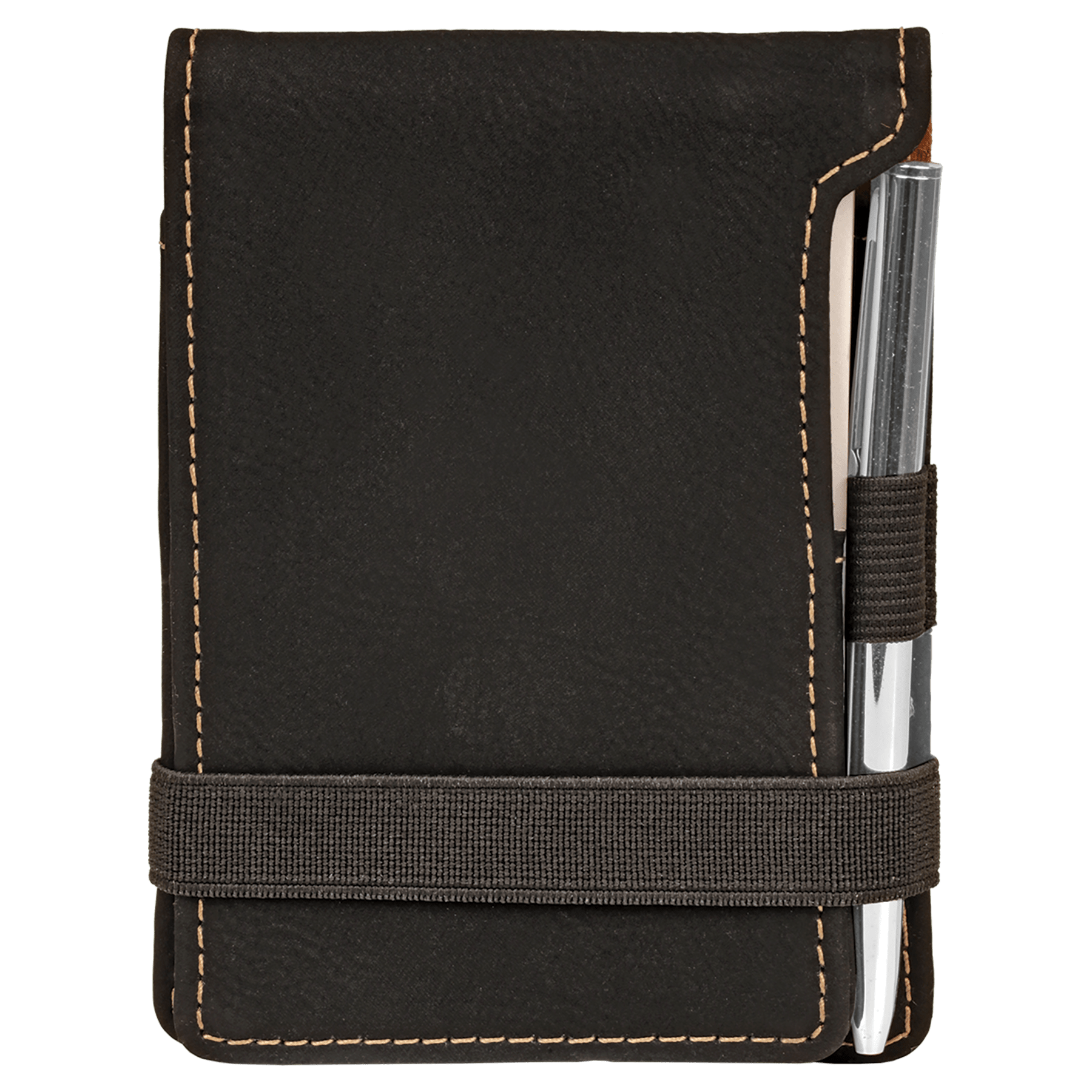 3.25" x 4.75" Black/Gold Leatherette Mini Notepad with Pen
