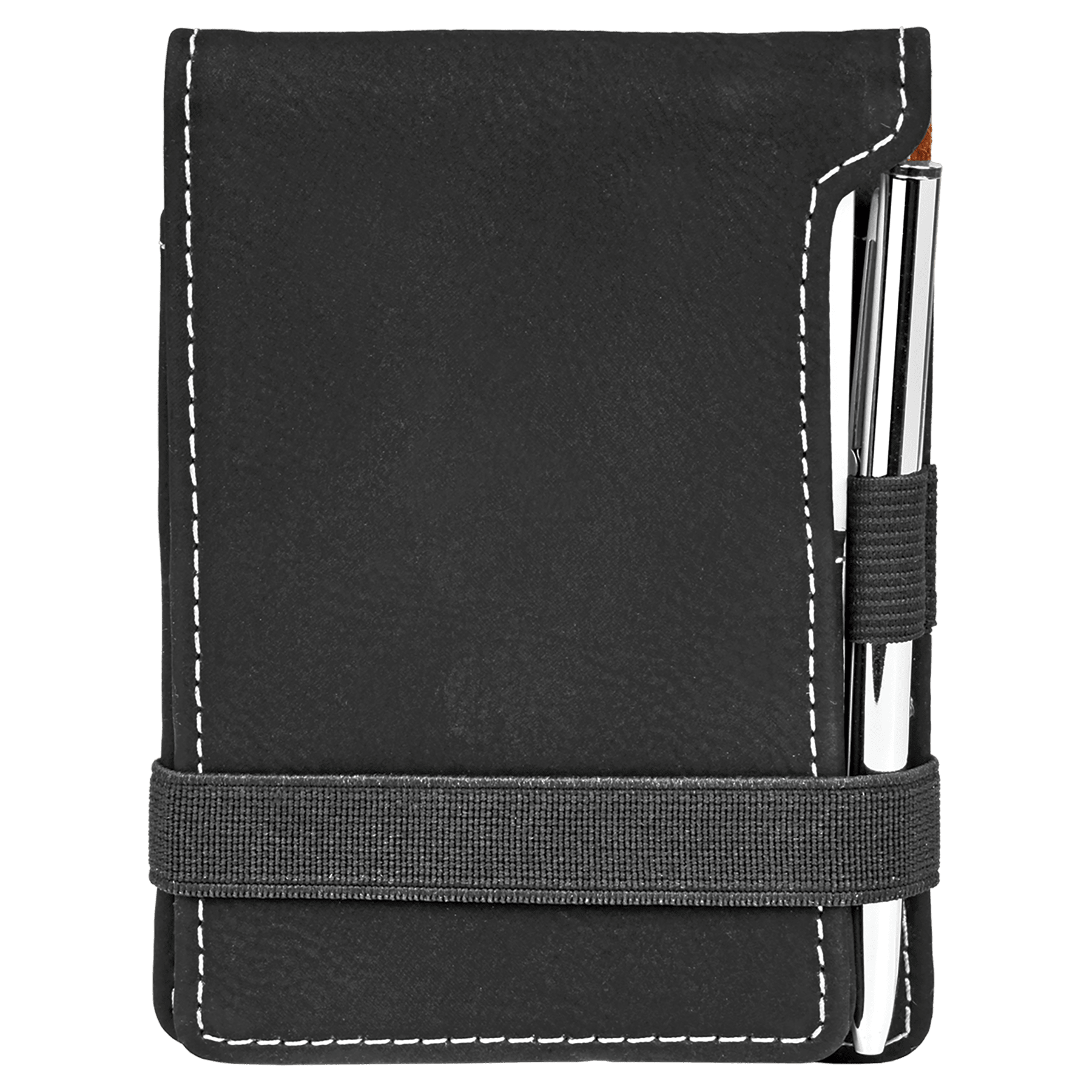3.25" x 4.75" Black/Silver Leatherette Mini Notepad with Pen