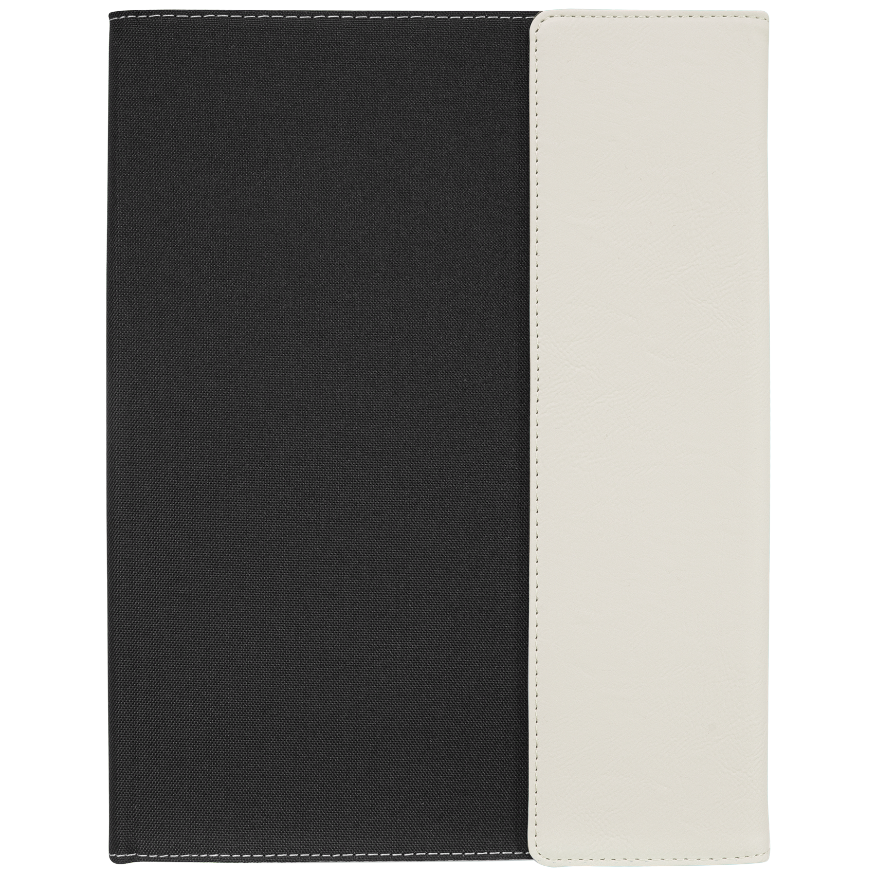 9.5" x 12" White Leatherette / Black Canvas Portfolio