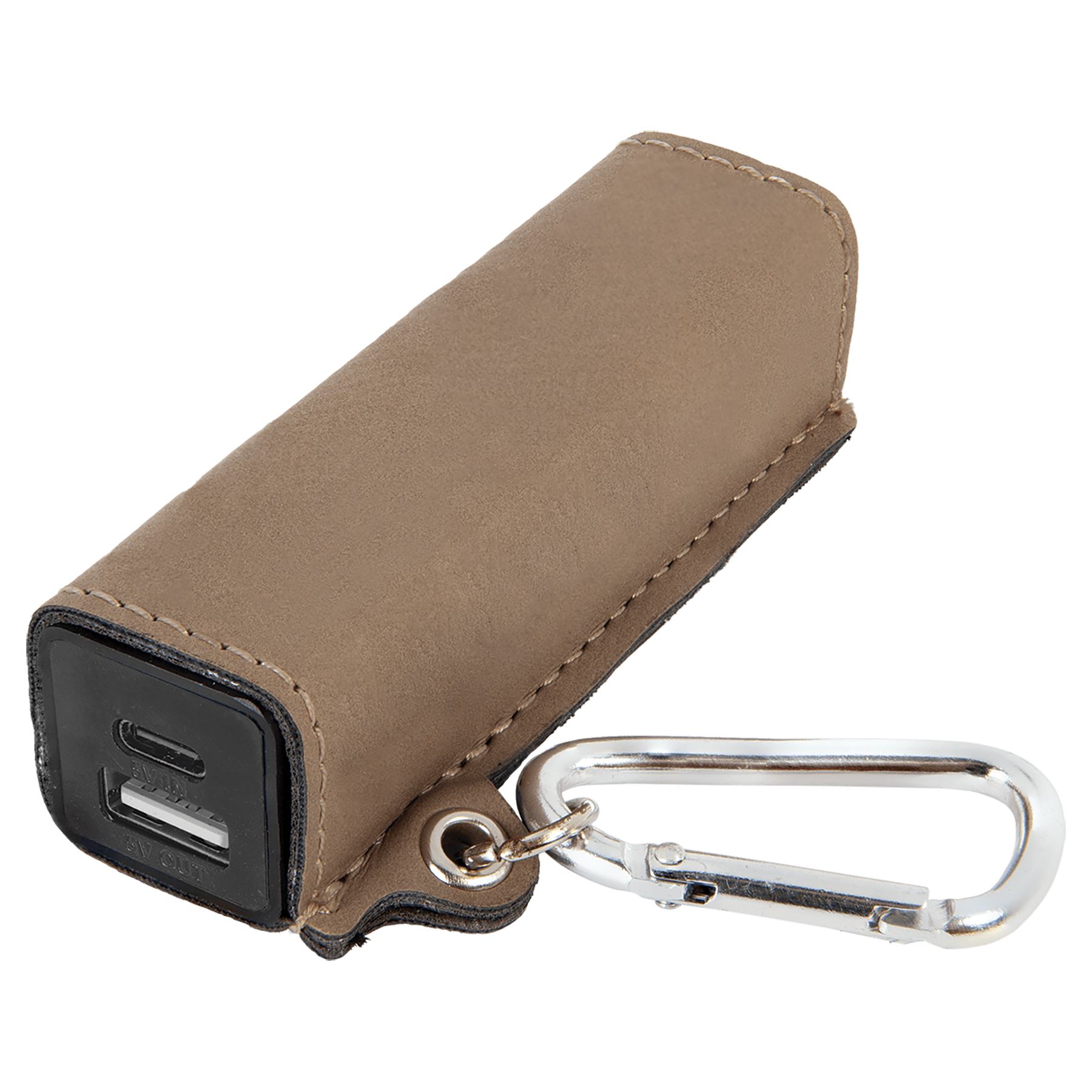Light Brown Leatherette 2200 mAh Power Bank with USB-C Cord