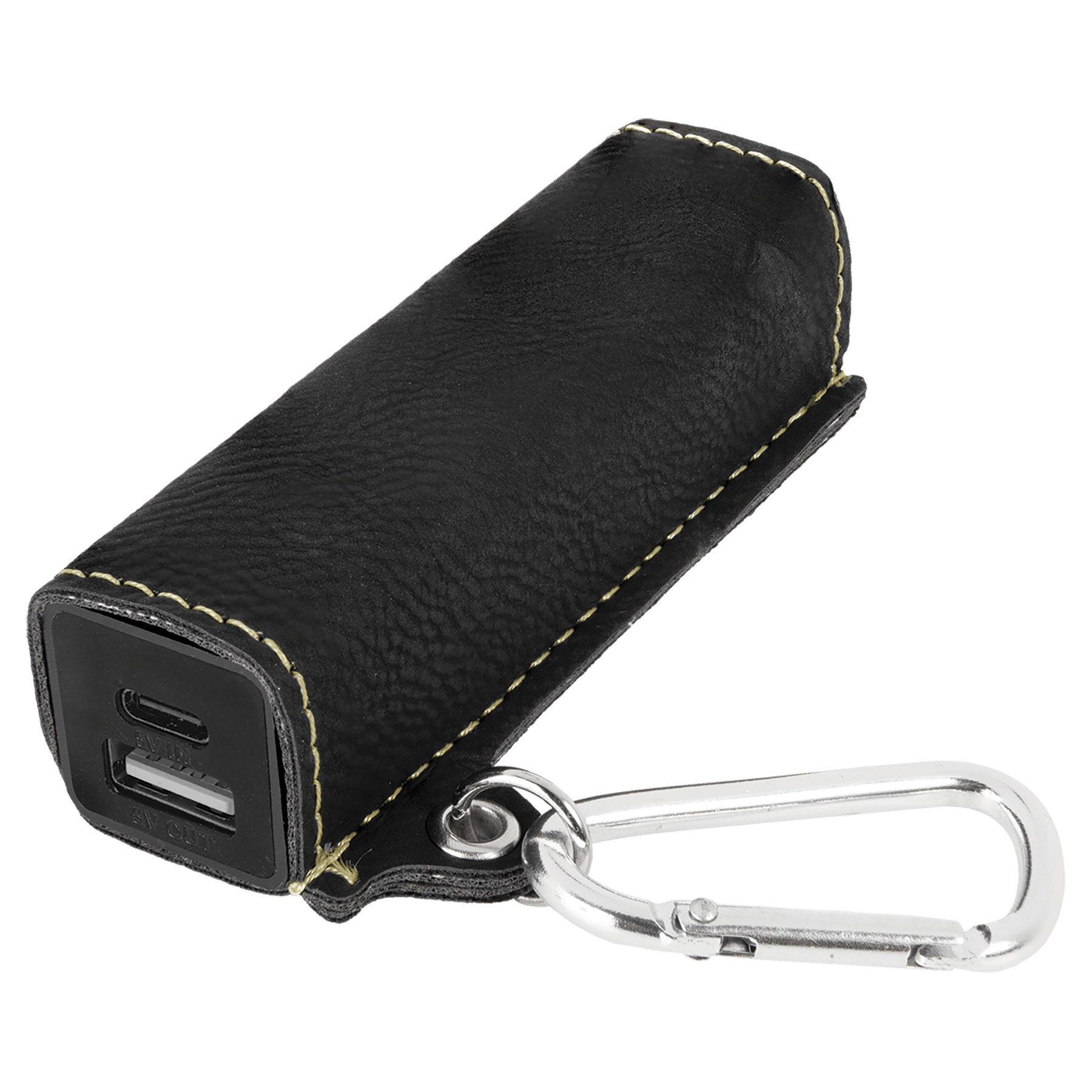 Black/Gold Leatherette 2200 mAh Power Bank with USB-C Cord