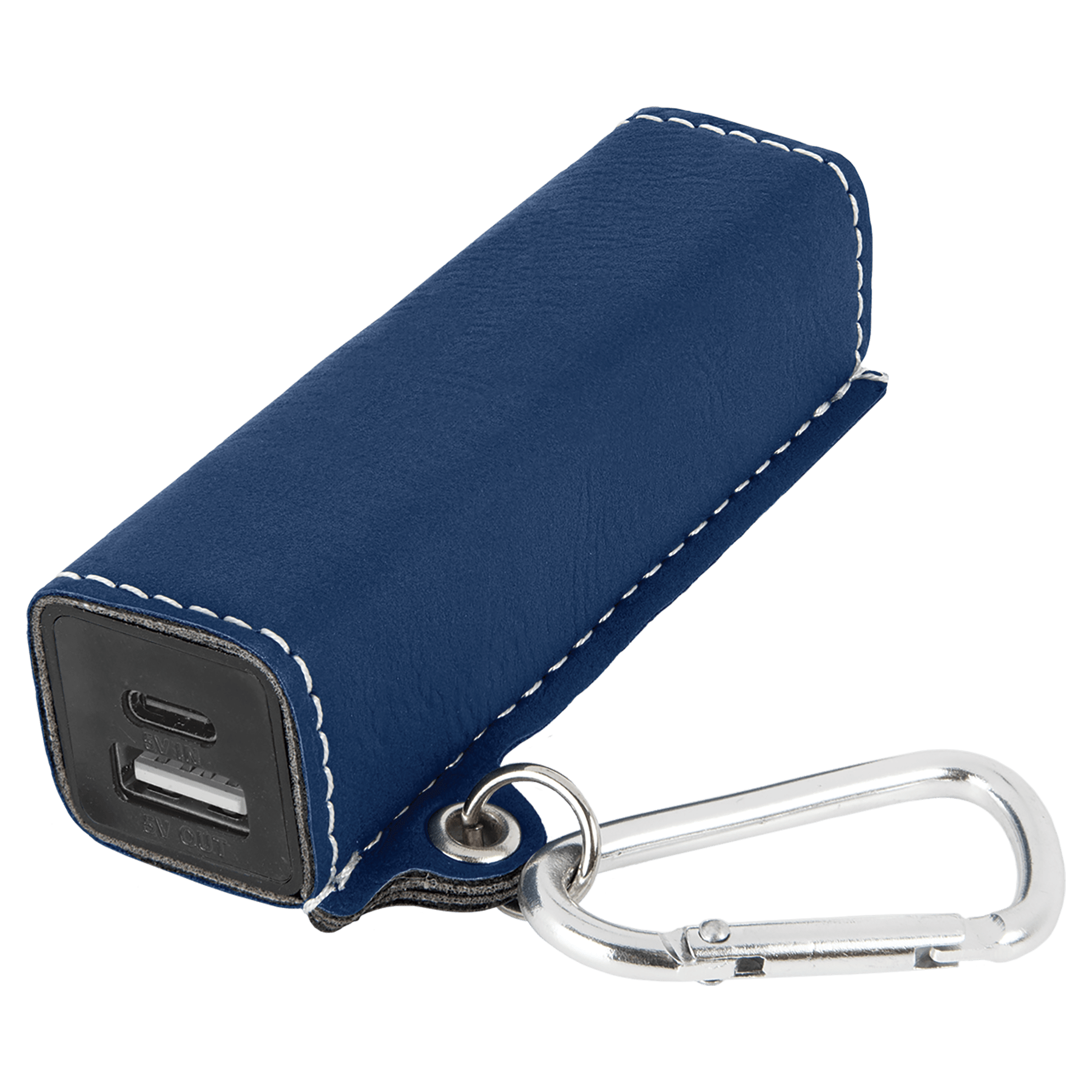 Blue/Silver Leatherette 2200 mAh Power Bank with USB-C Cord