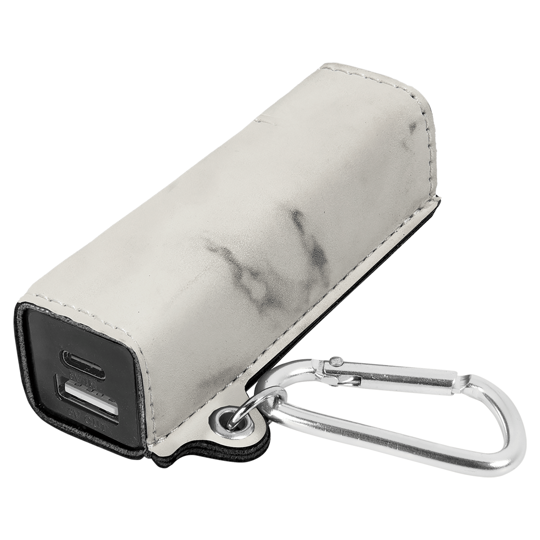 White Marble Leatherette 2200 mAh Power Bank with USB-C Cord