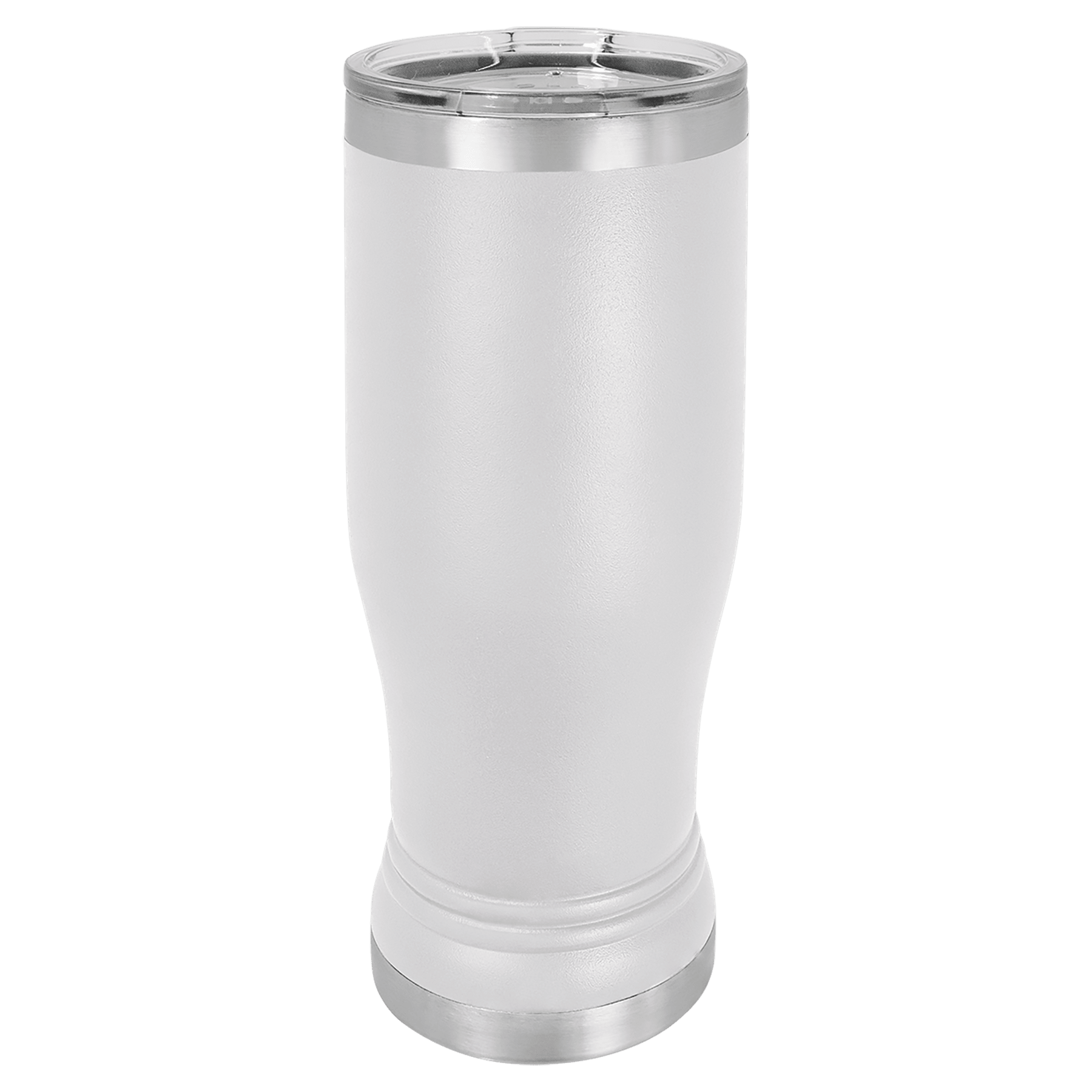 White 14 oz. Polar Camel Pilsner with Clear Lid