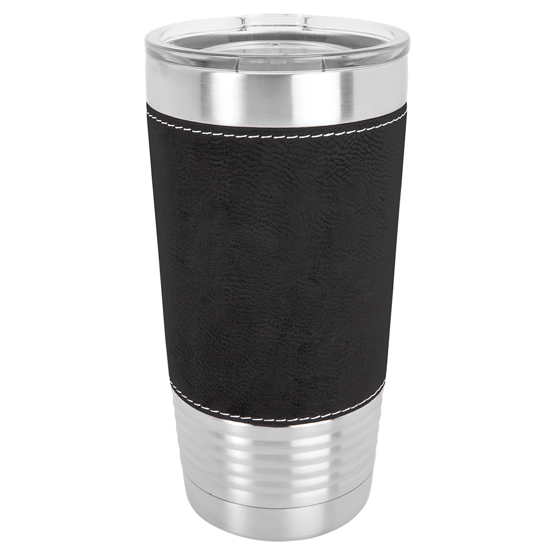 PC  20 oz. Black/Silver Laserable Leatherette Tumbler