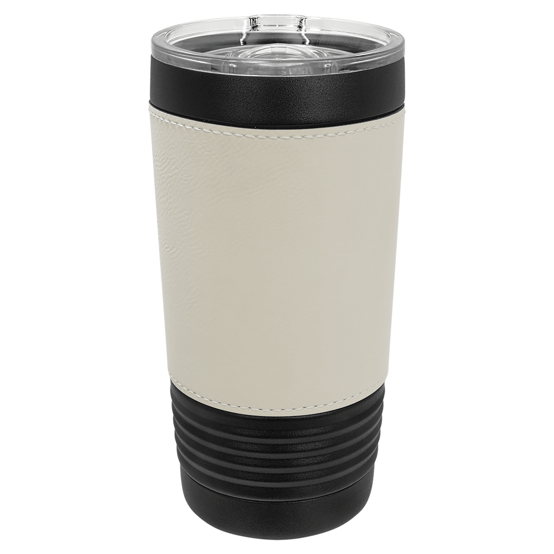 PC 20 oz. Black w/White Leatherette Tumbler w/ Slider Lid