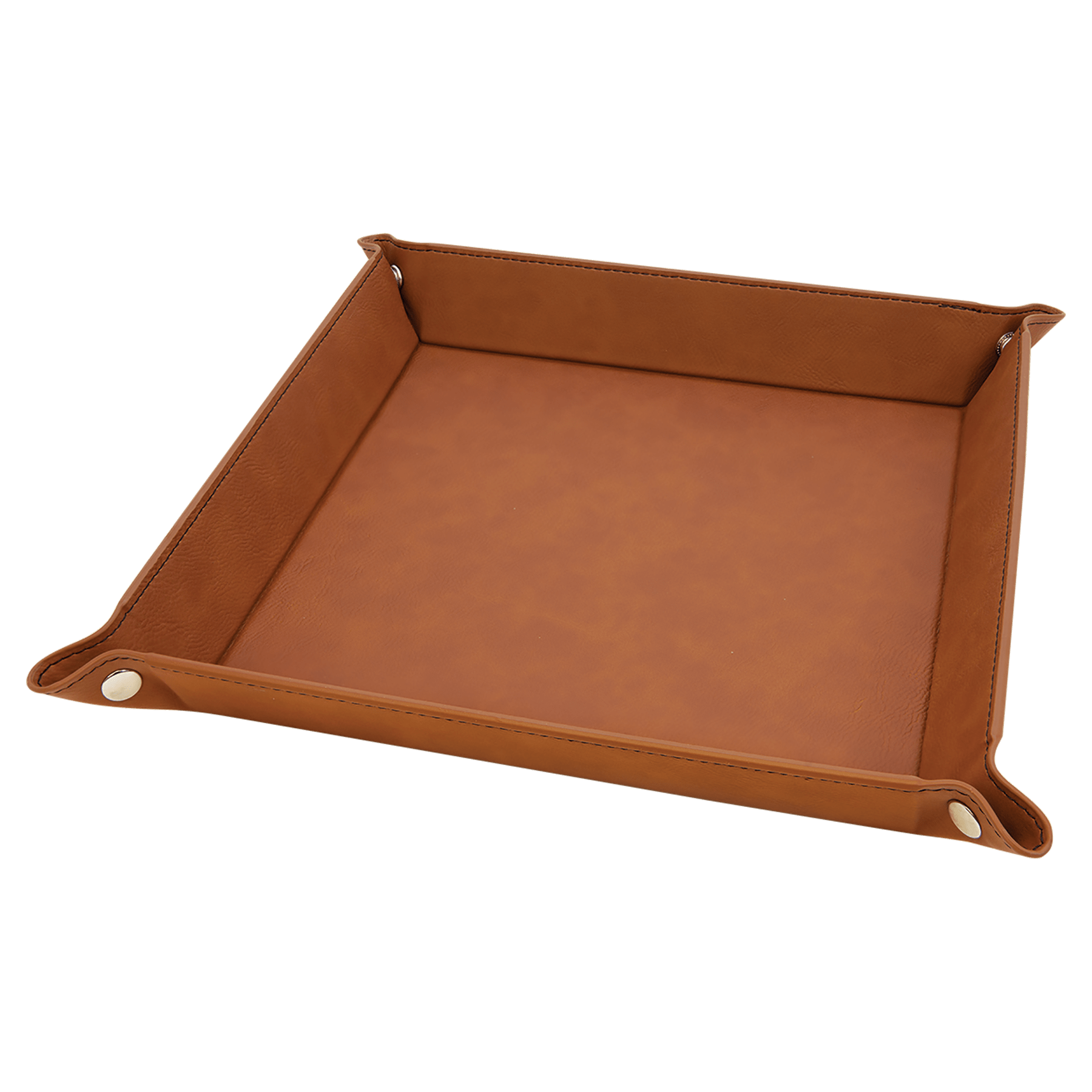 9" x 9" Rawhide Leatherette Snap Up Tray with Silver Snaps