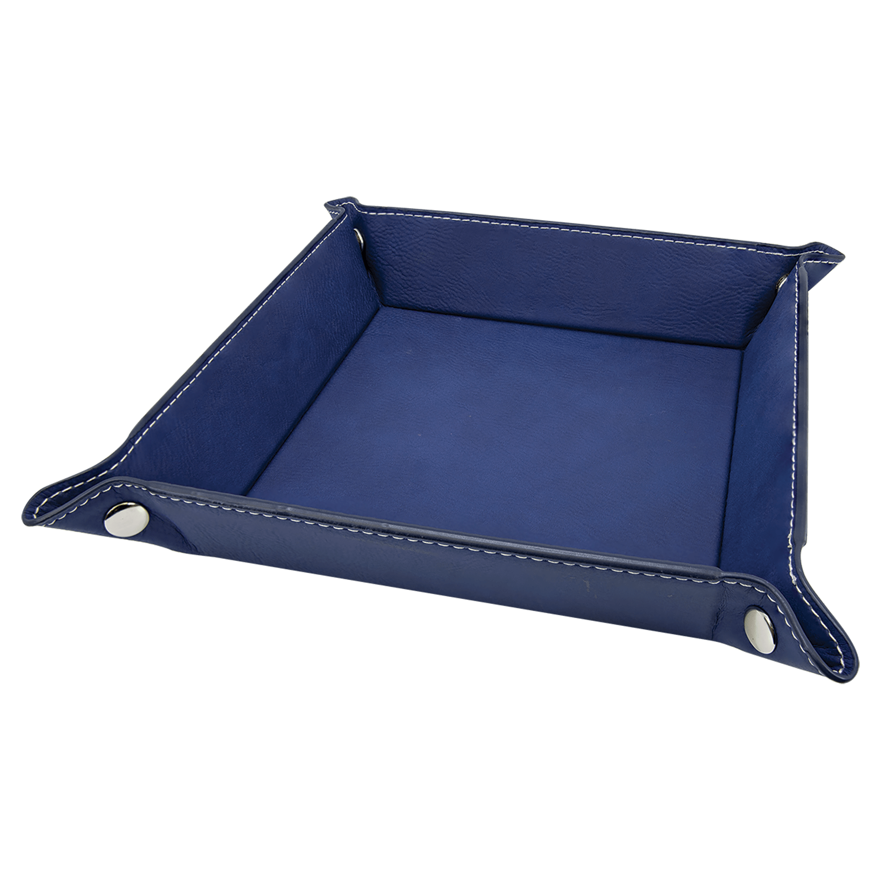 6" x 6" Blue/Silver Leatherette Snap Up Tray w/Silver Snaps