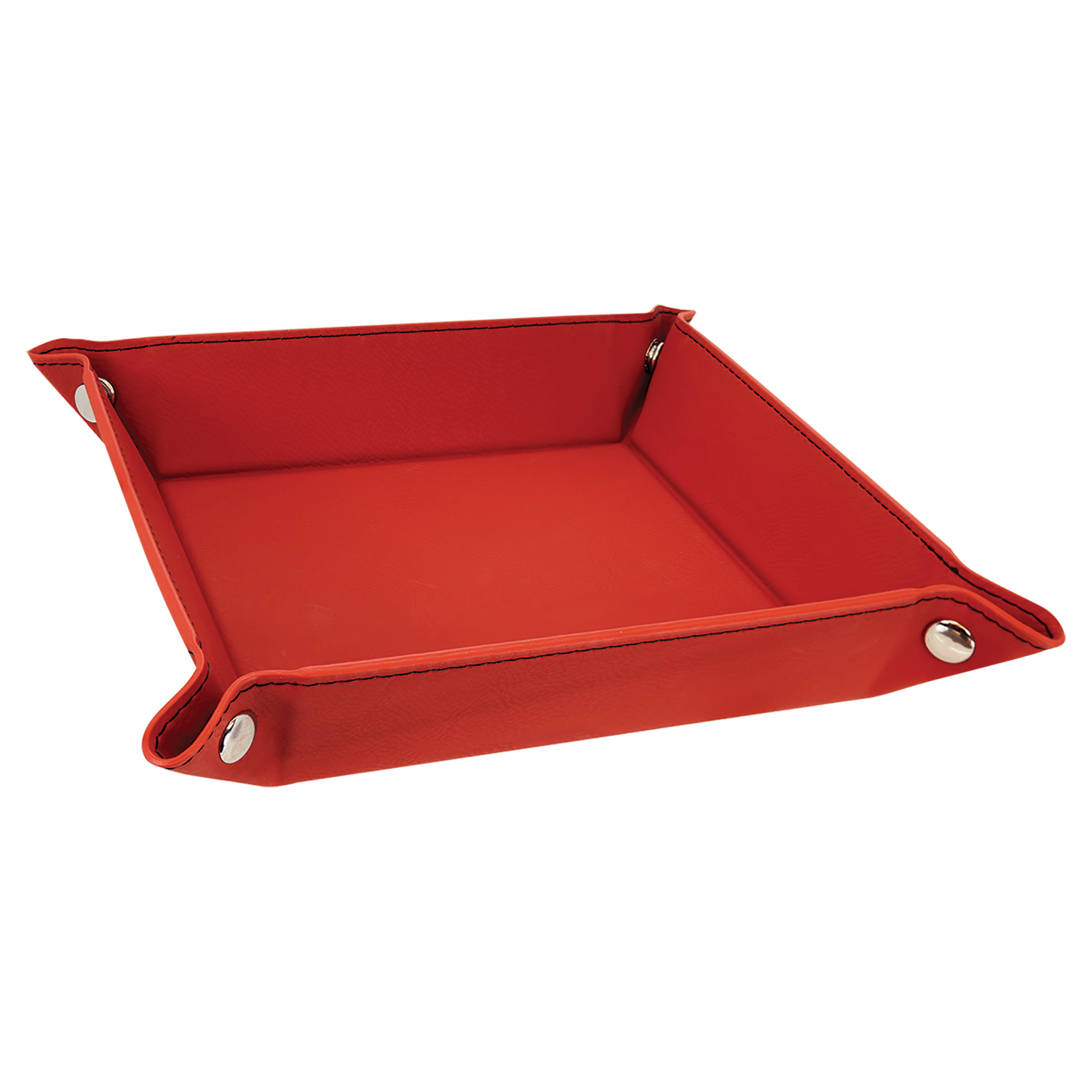 6" x 6" Red Leatherette Snap Up Tray with Silver Snaps