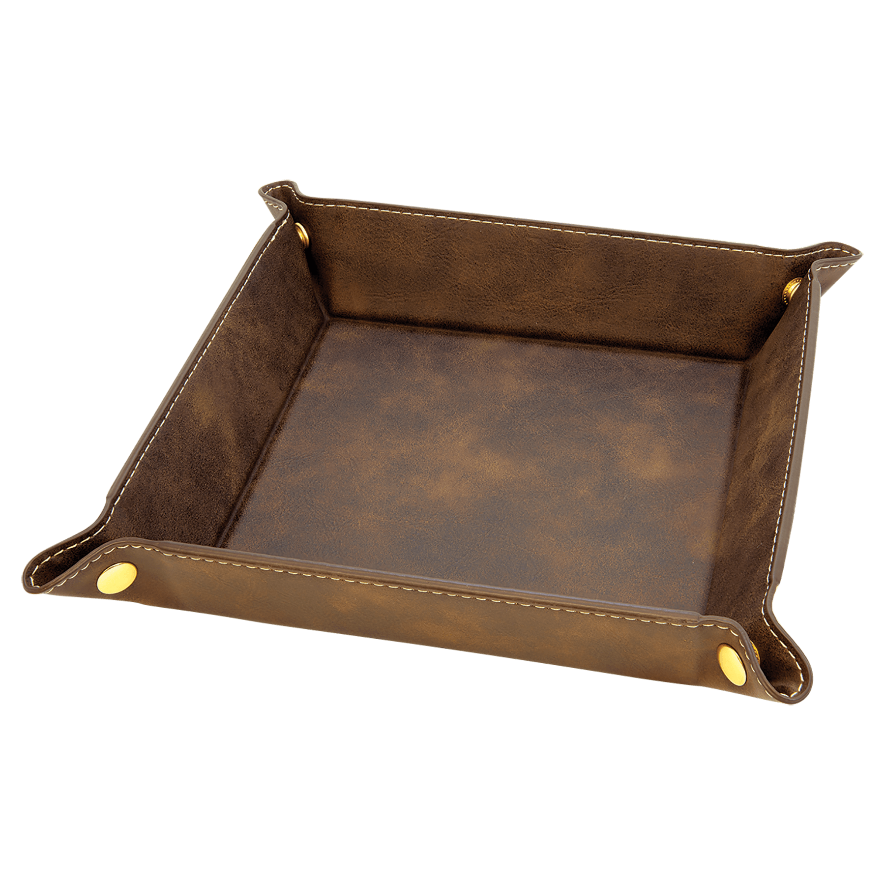6" x 6" Rustic/Gold Leatherette Snap Up Tray with Gold Snaps