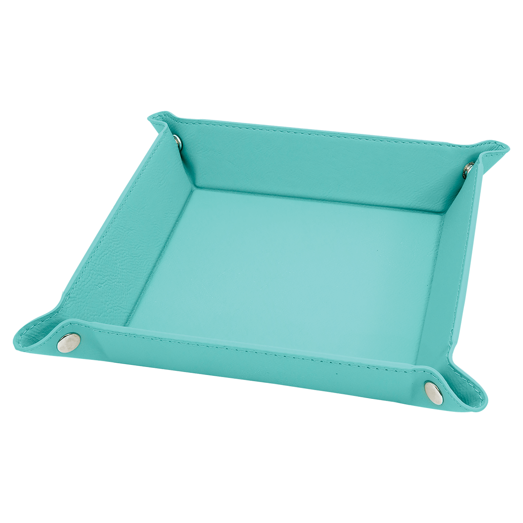 6" x 6" Teal Leatherette Snap Up Tray with Silver Snaps