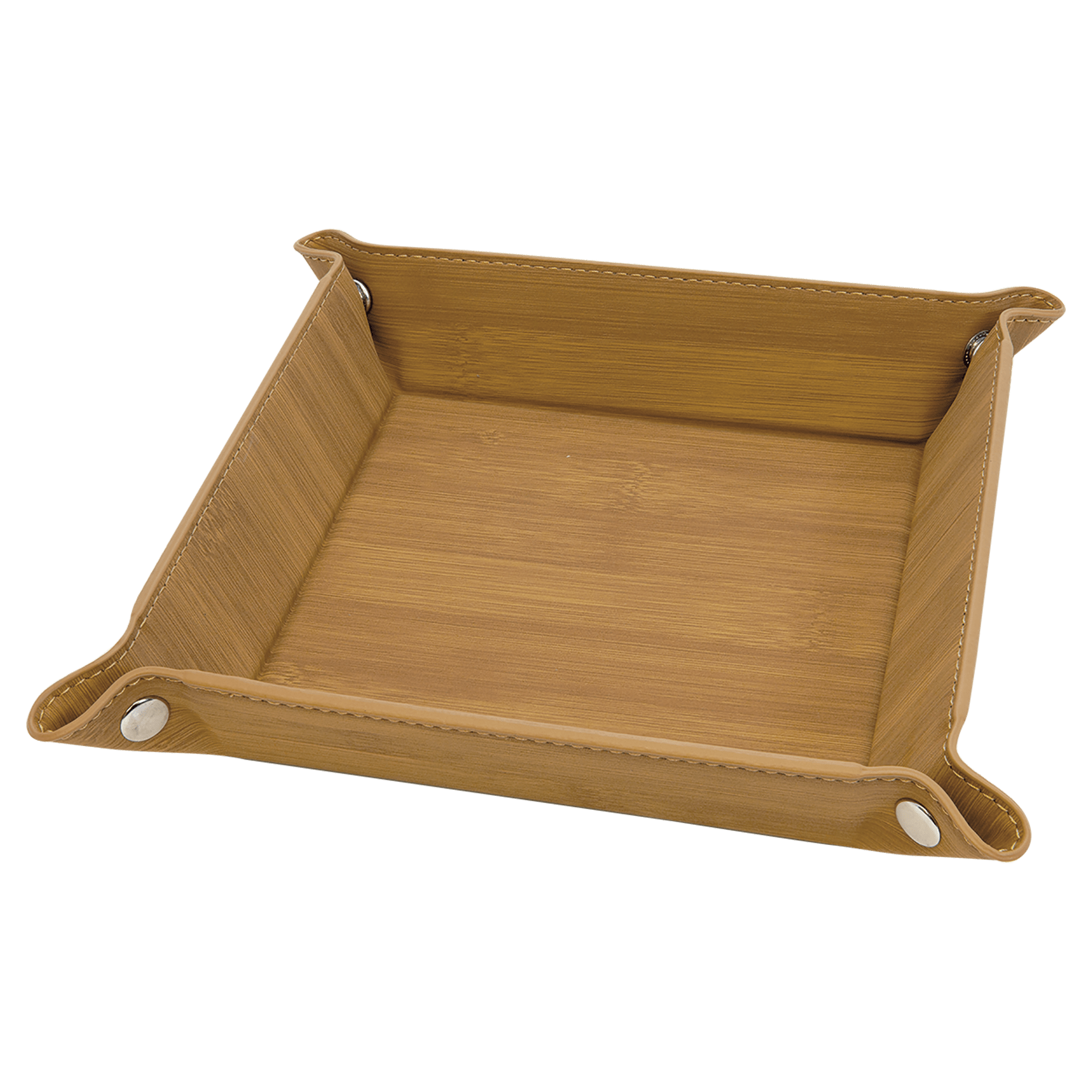 6" x 6" Bamboo Leatherette Snap Up Tray with Silver Snaps