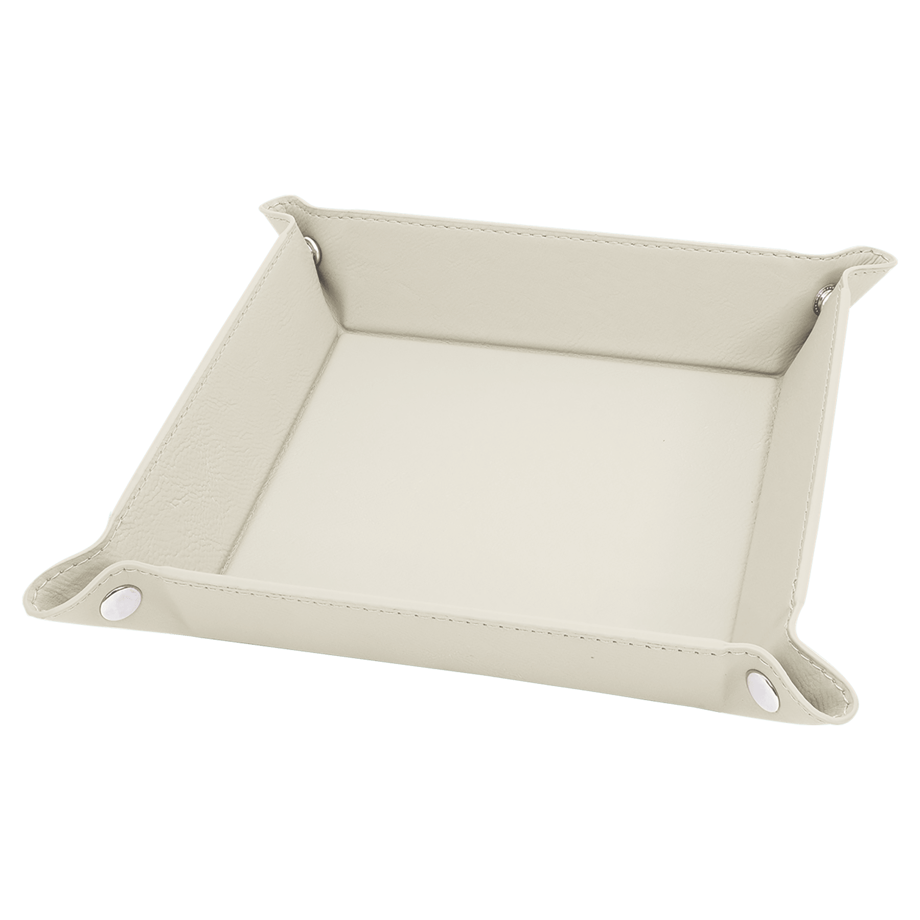 6" x 6" White Leatherette Snap Up Tray with Silver Snaps