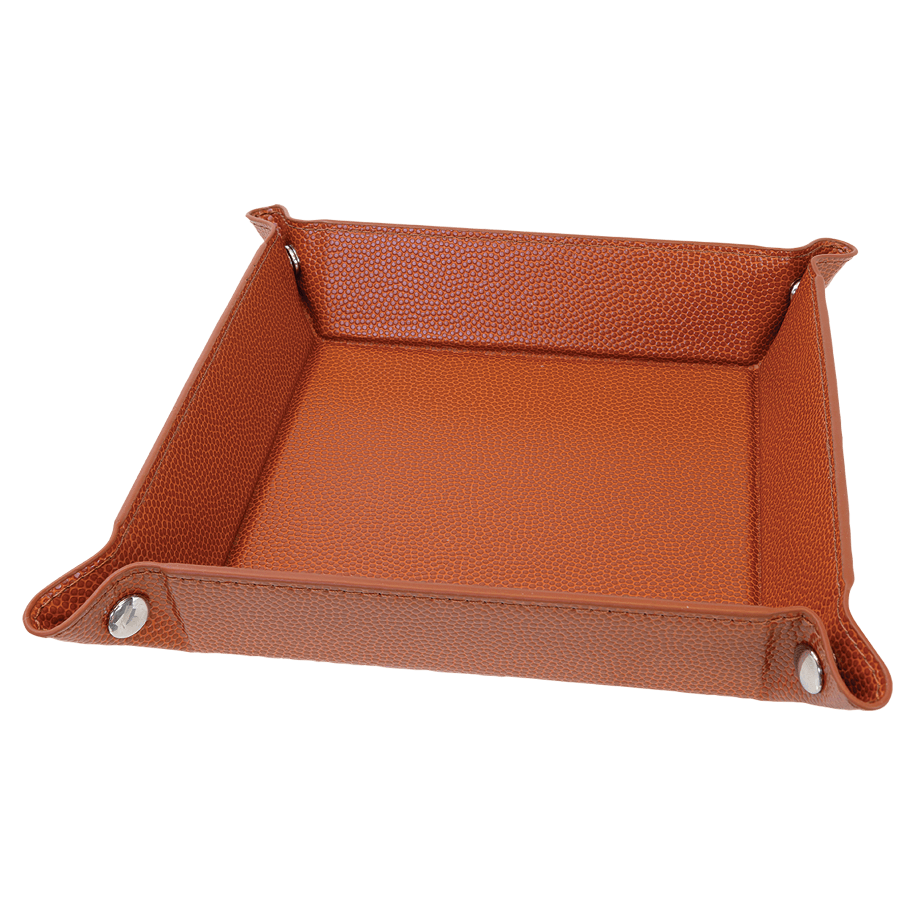 6" x 6" Basketball Leatherette Snap Up Tray w/Silver Snaps
