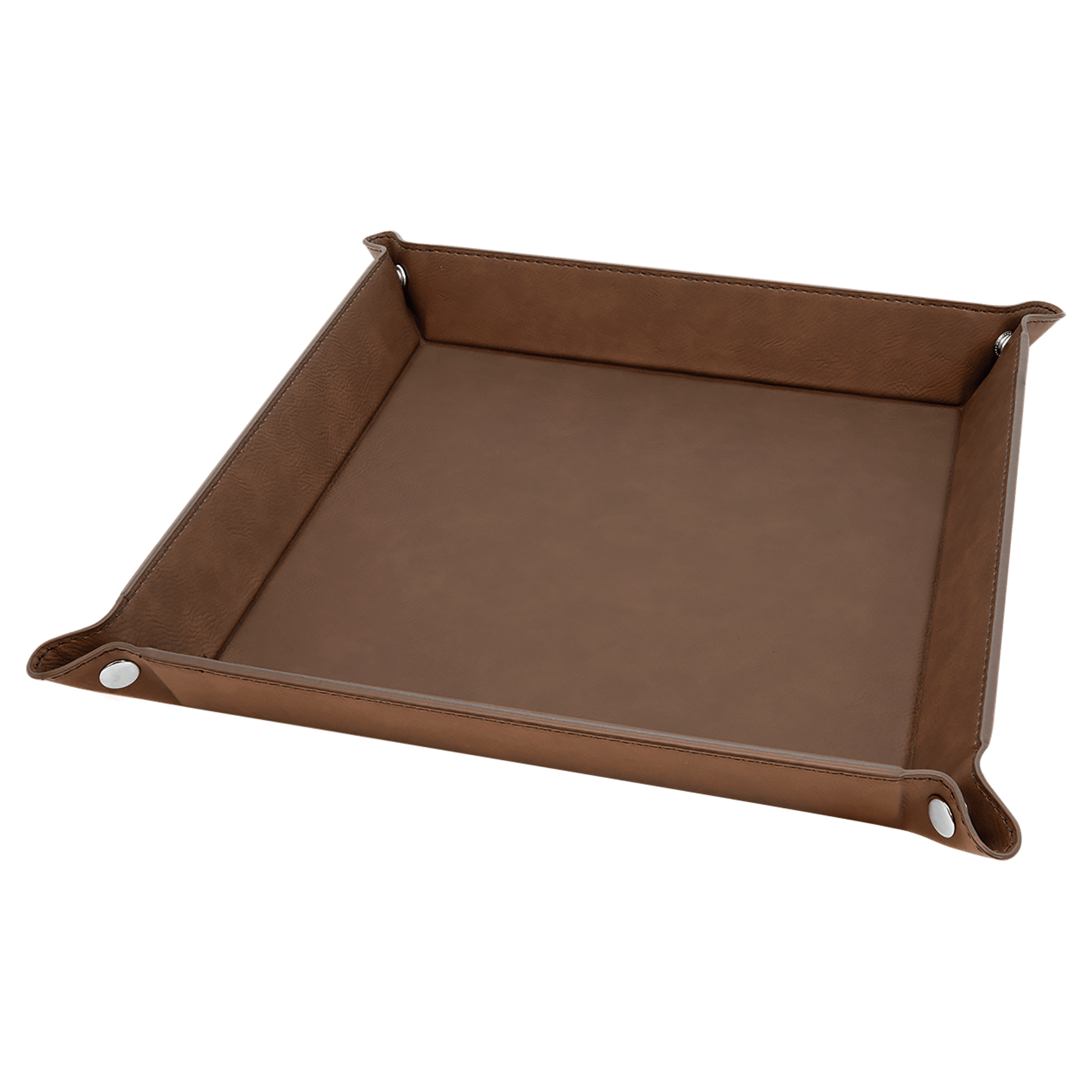 9" x 9" Dark Brown Leatherette Snap Up Tray w/Silver Snaps