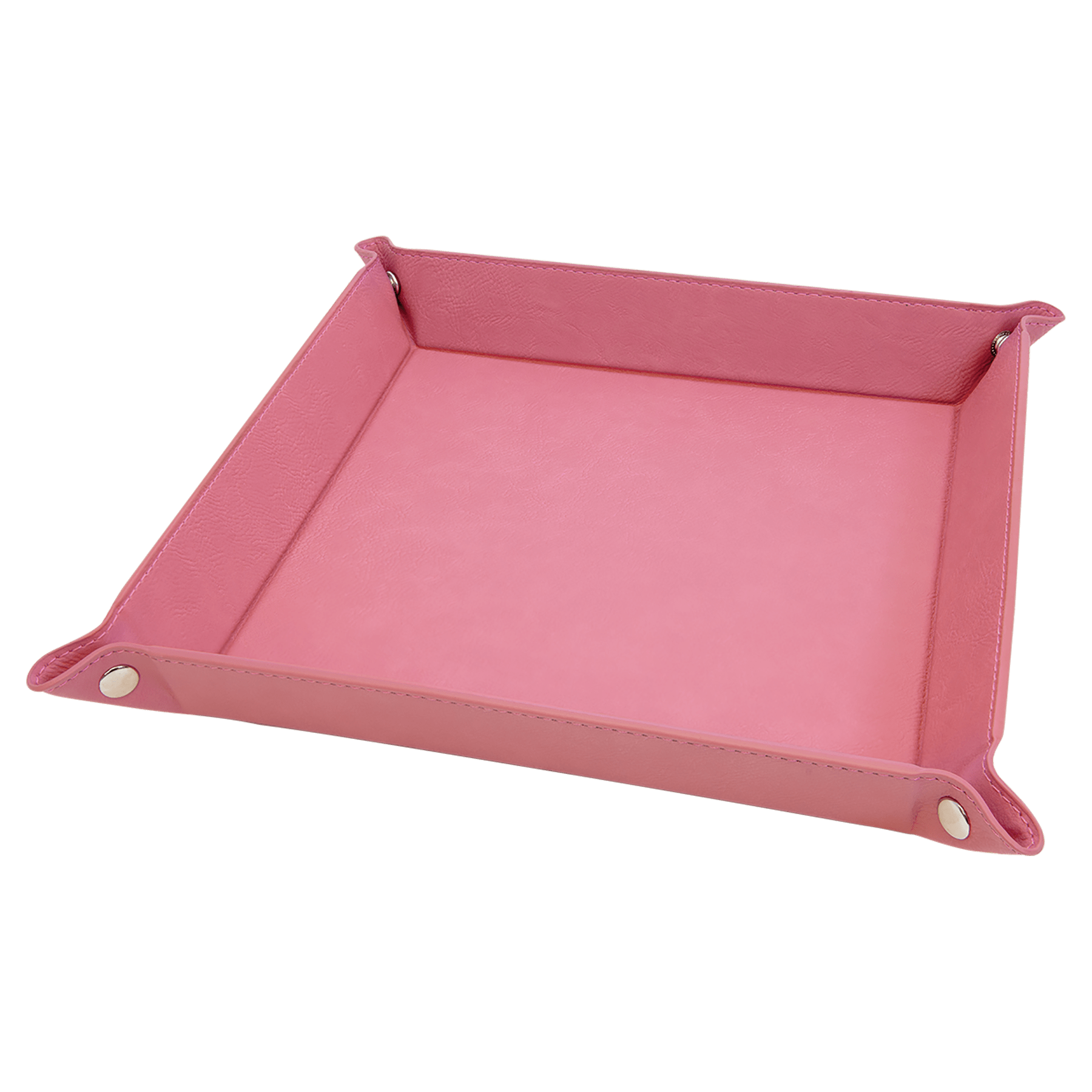 9" x 9" Pink Leatherette Snap Up Tray with Silver Snaps