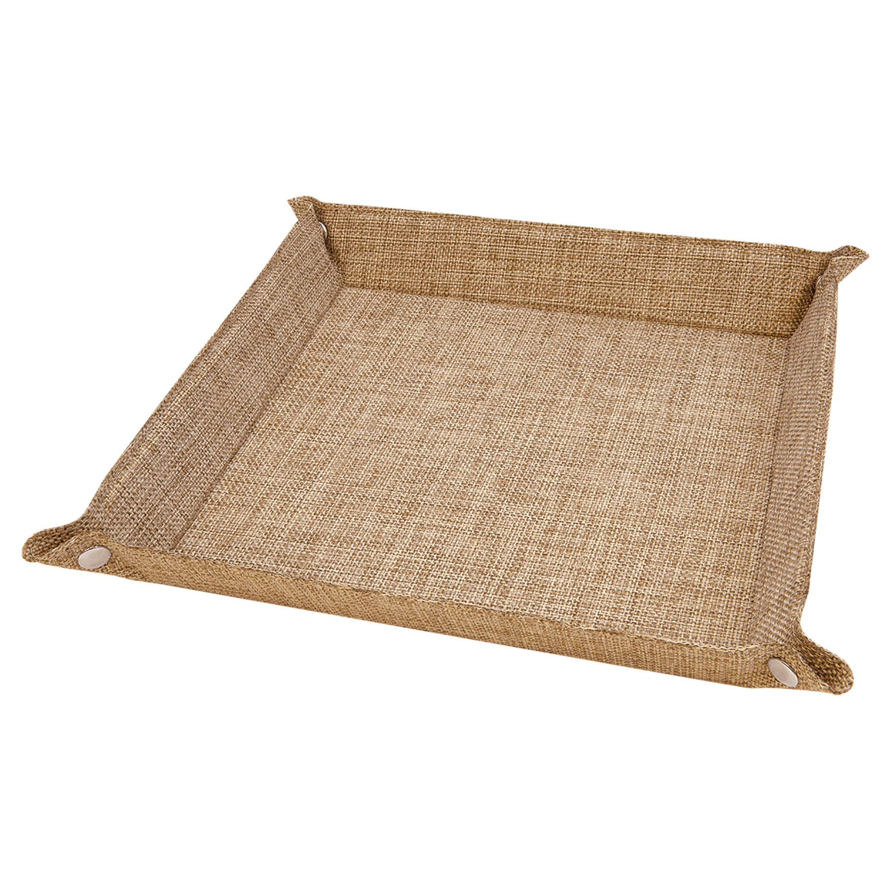 9" x 9" Sublimatable Burlap Snap Up Tray with Silver Snaps