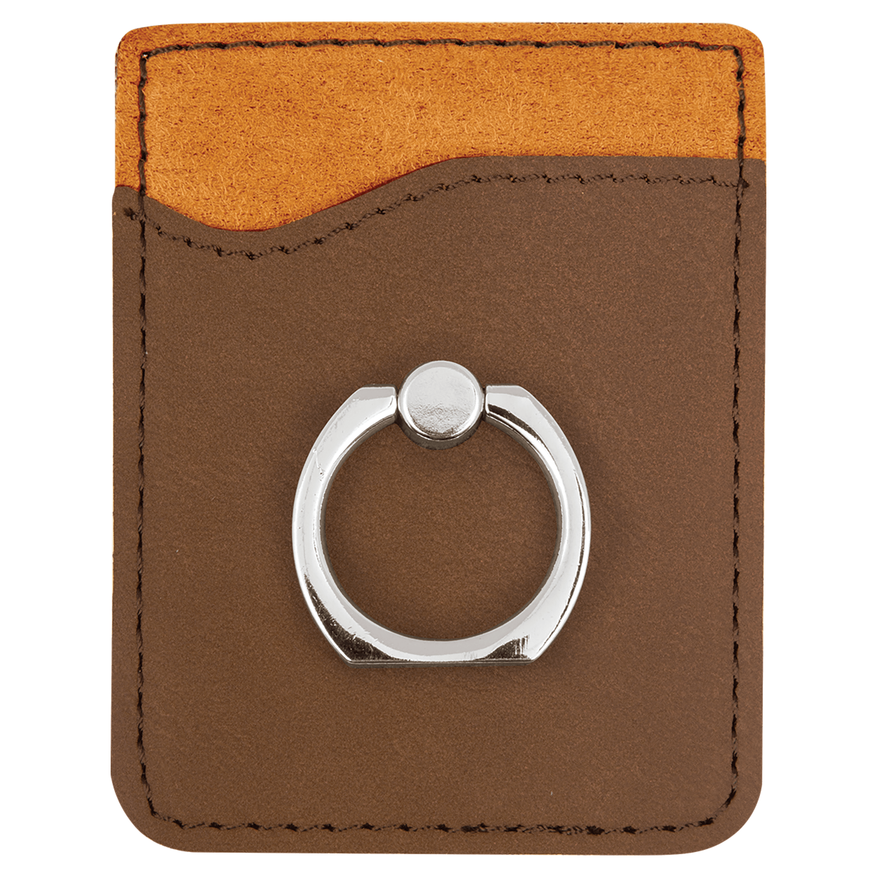 Dark Brown Leatherette Phone Wallet with Silver Ring