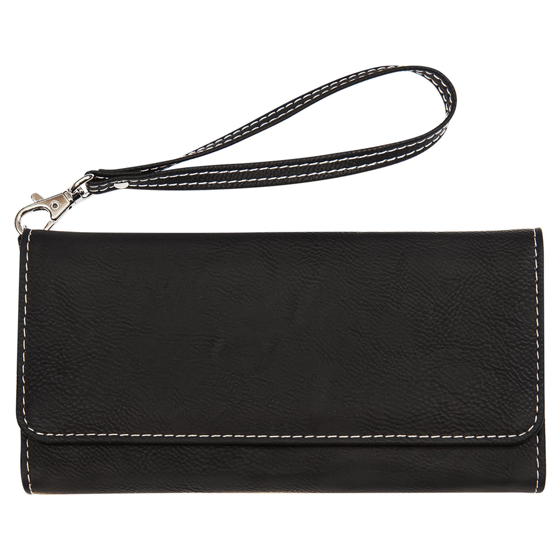 7.5" x 4" Black/Silver Leatherette Wallet with Strap