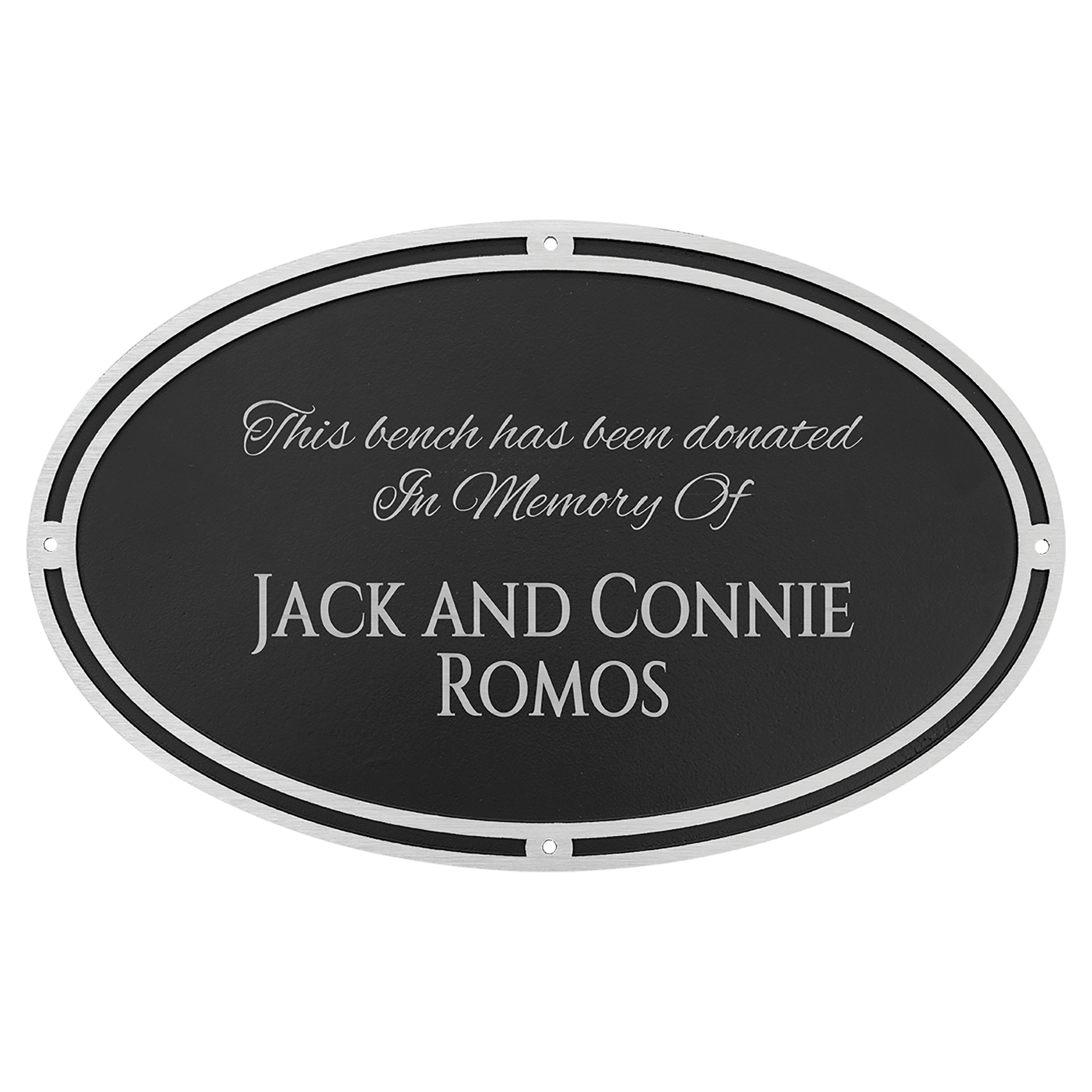 Silver/Black Oval Cast Aluminum Sign with 4 Mounting Screws