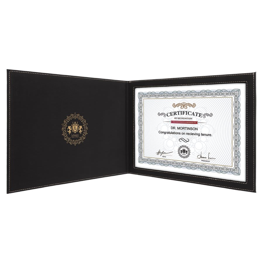 Black/Gold Leatherette Certificate Holder for 8.5" x 11"