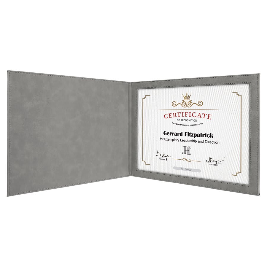 9" x 12" Gray Leatherette Certificate Holder for 8.5" x 11"