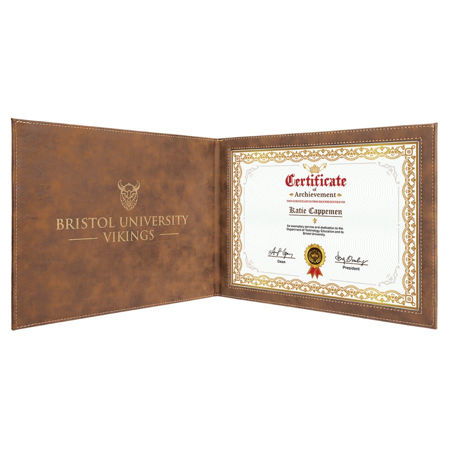 9" x 12" Rustic/Gold Leatherette Certificate Holder