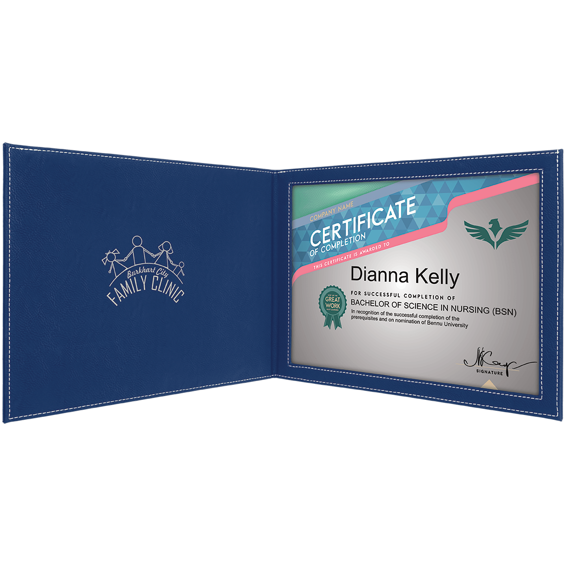 9" x 12" Blue/Silver Leatherette Certificate Holder