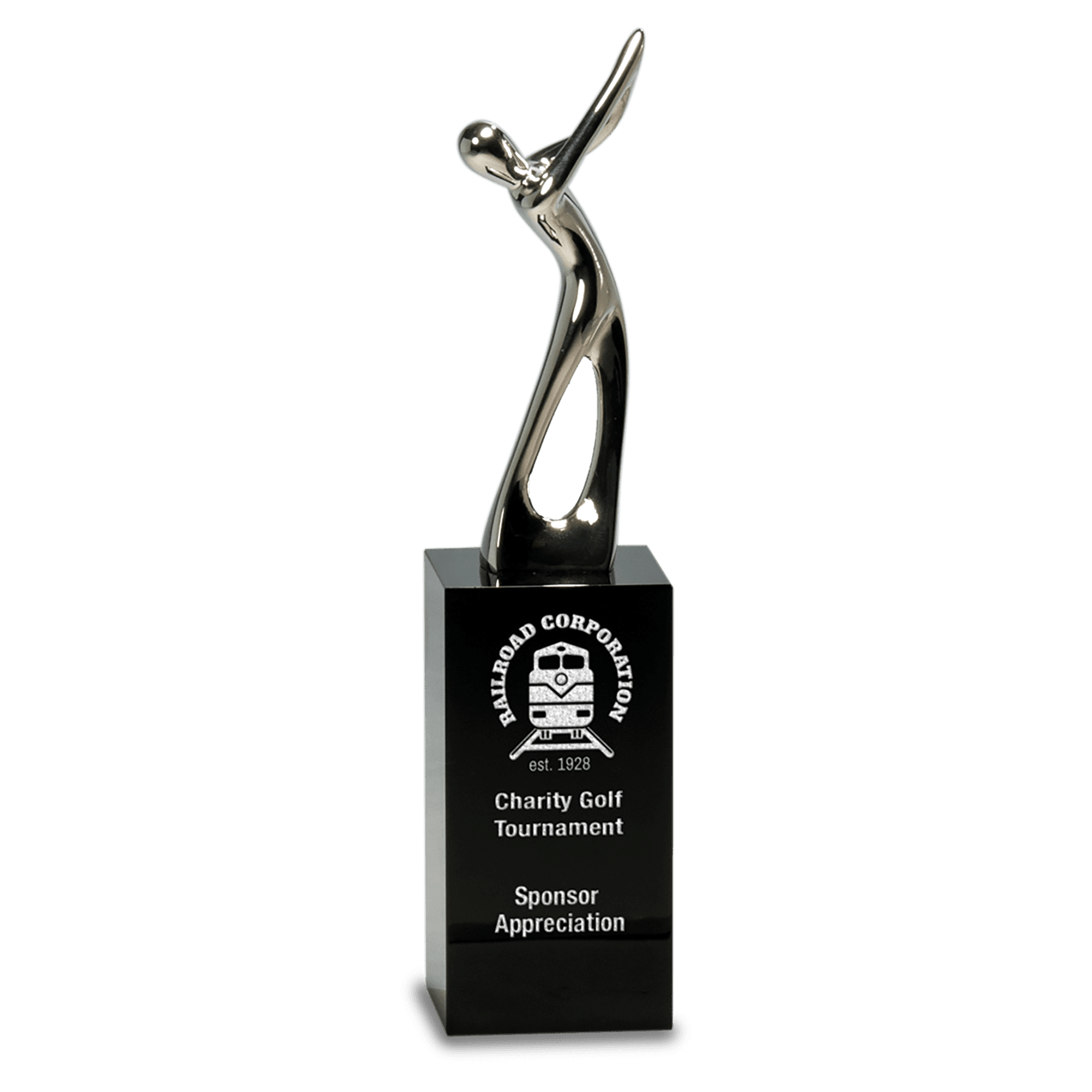 8.5" Silver Metal Golf Figure on Black Crystal Pedestal