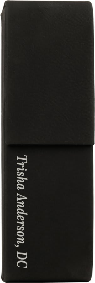 6.5" x 2" Black/Silver Leatherette Double Pen Case
