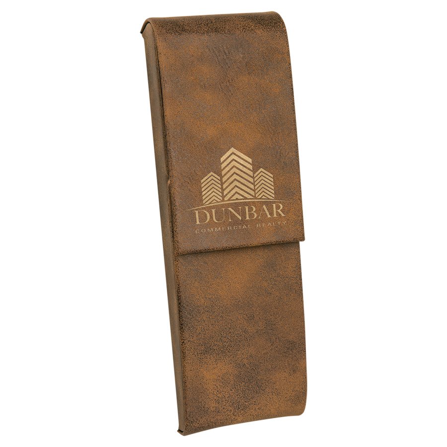 6.5" x 2" Rustic/Gold Leatherette Double Pen Case