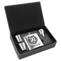6 oz. Steel Flask Set in Black/Silver Leatherette Box