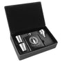 6 oz. Black Steel Flask Set in Black/Silver Leatherette Box