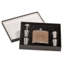 6 oz. Leather Flask Set in Black Presentation Box