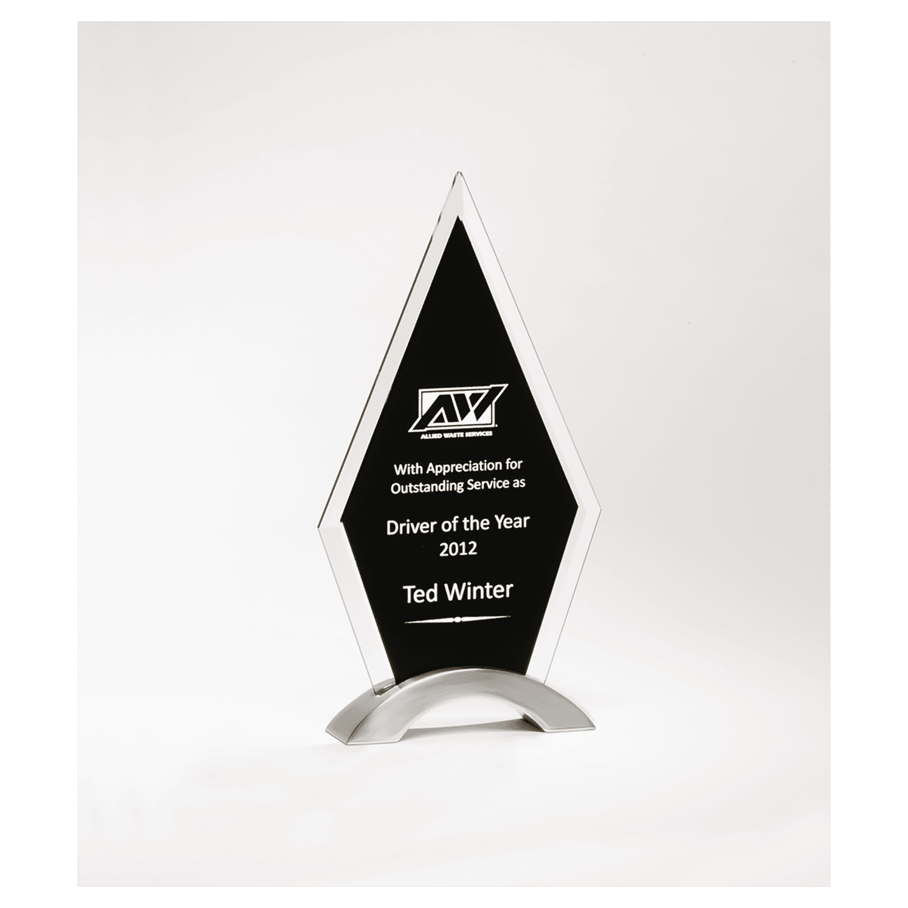 Beveled Clear Glass w/Black Silkscreen and Silver Base