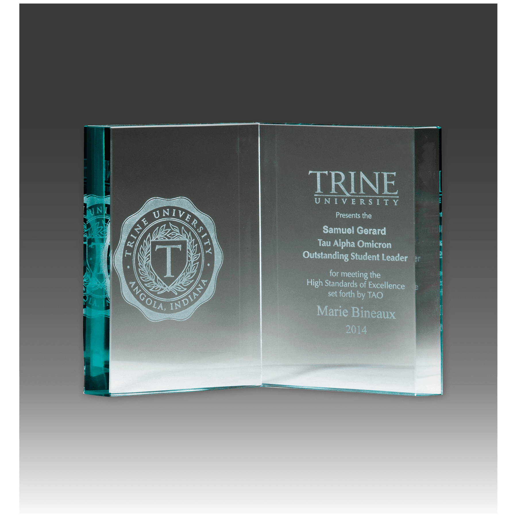 7.875" x 5.875" Jade Glass Book Award