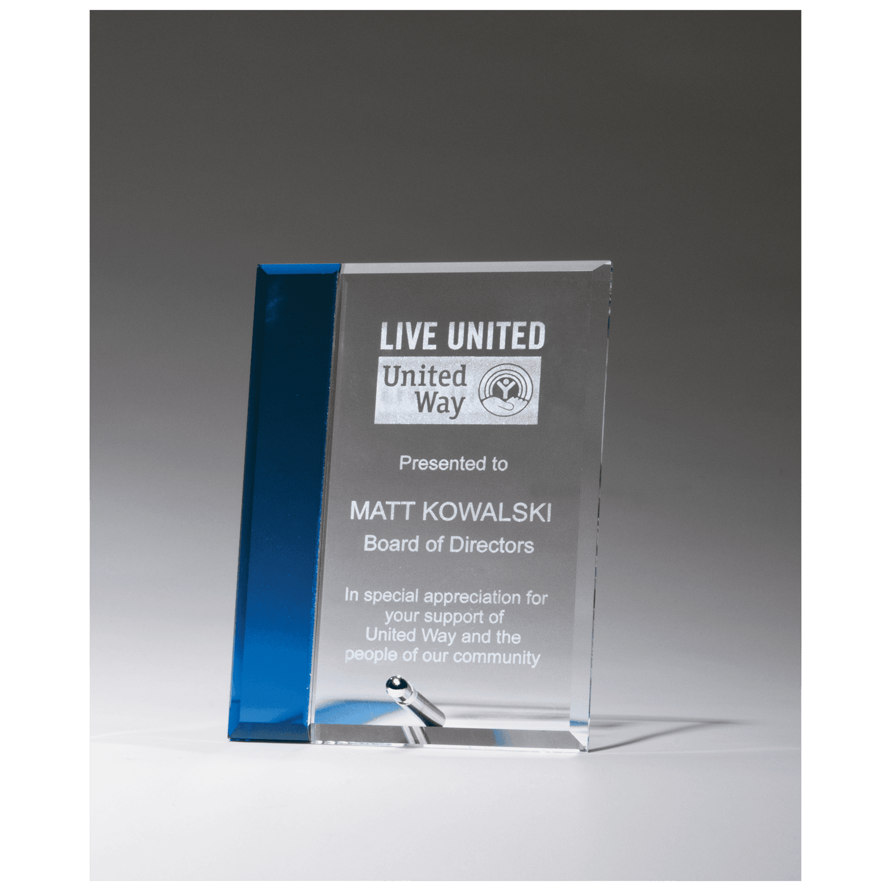 Clear Glass w/Sapphire Blue Highlight and Silver Easel Post