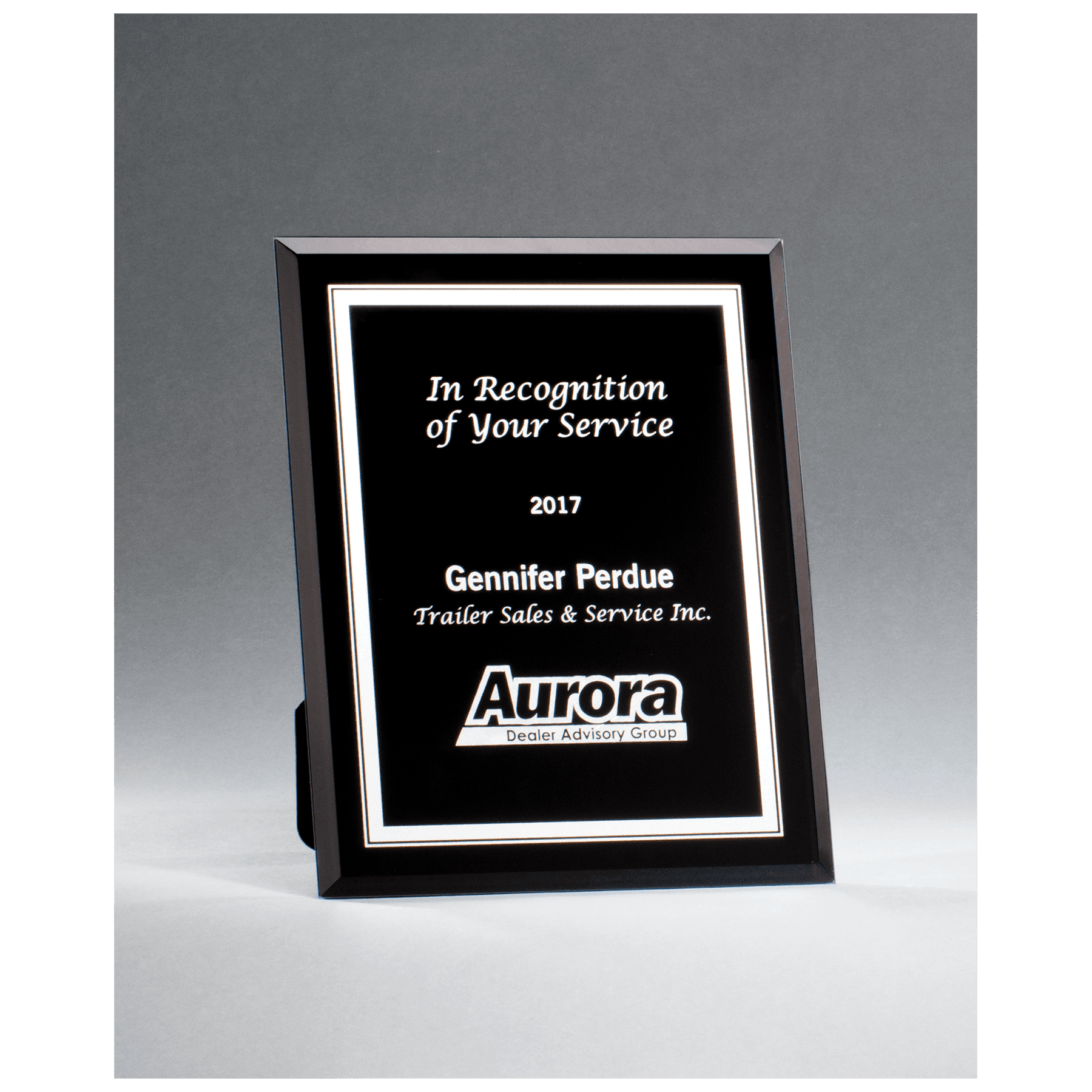7" x 9" Black Glass Plaque with Silver Border and Easel Back