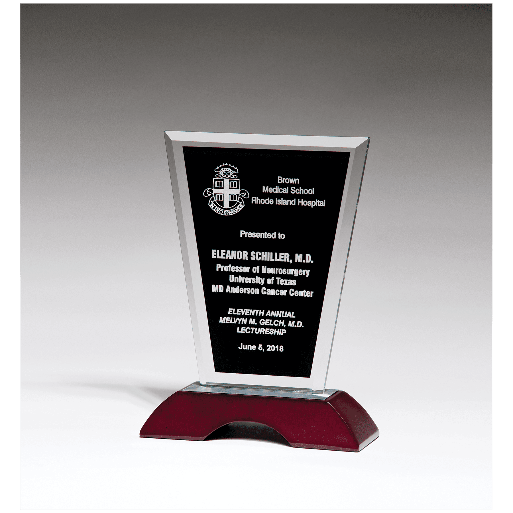 6" x 8" Black Clear Glass with High Gloss Rosewood Base