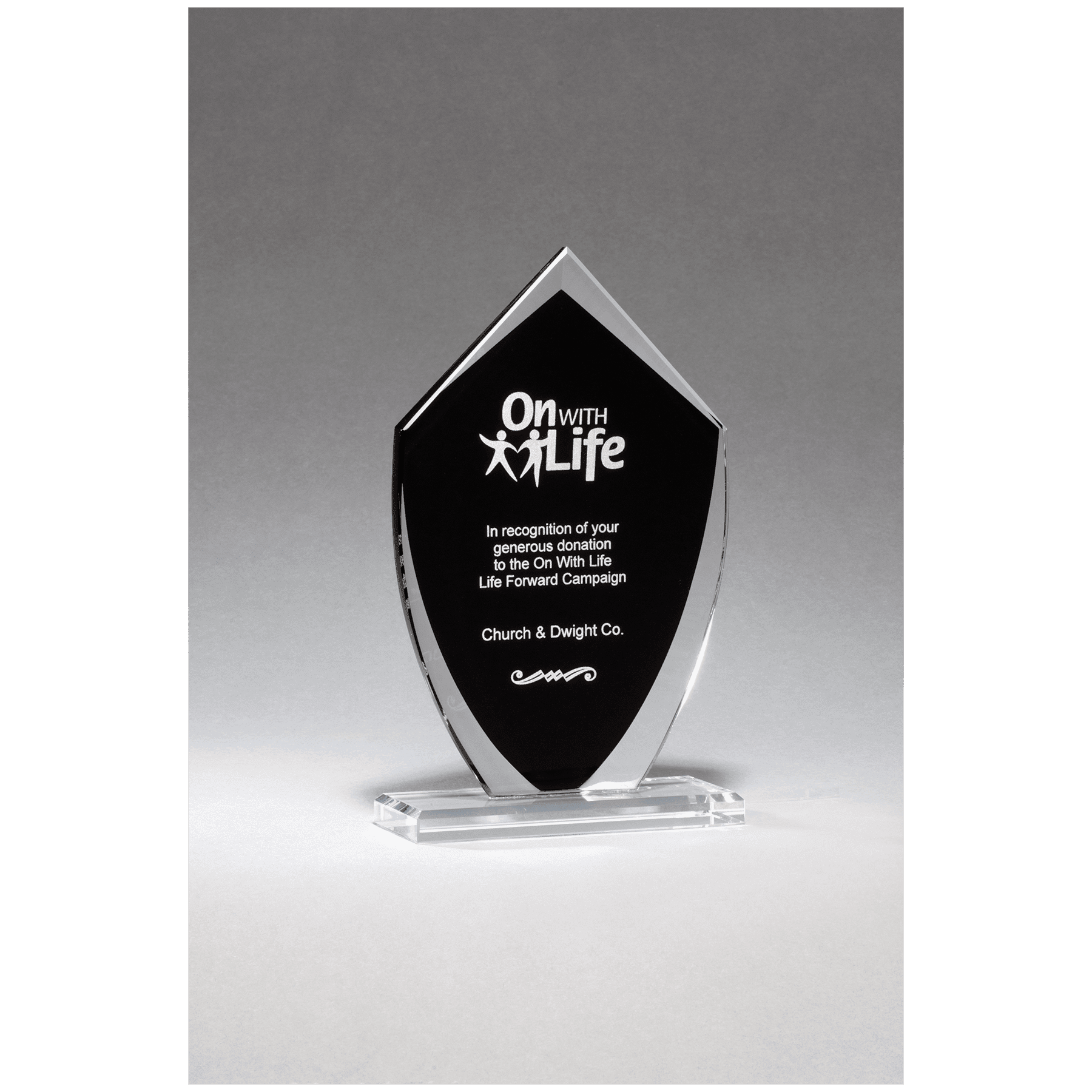 5" x 8.25" Shield Shaped Glass Award with Black Center