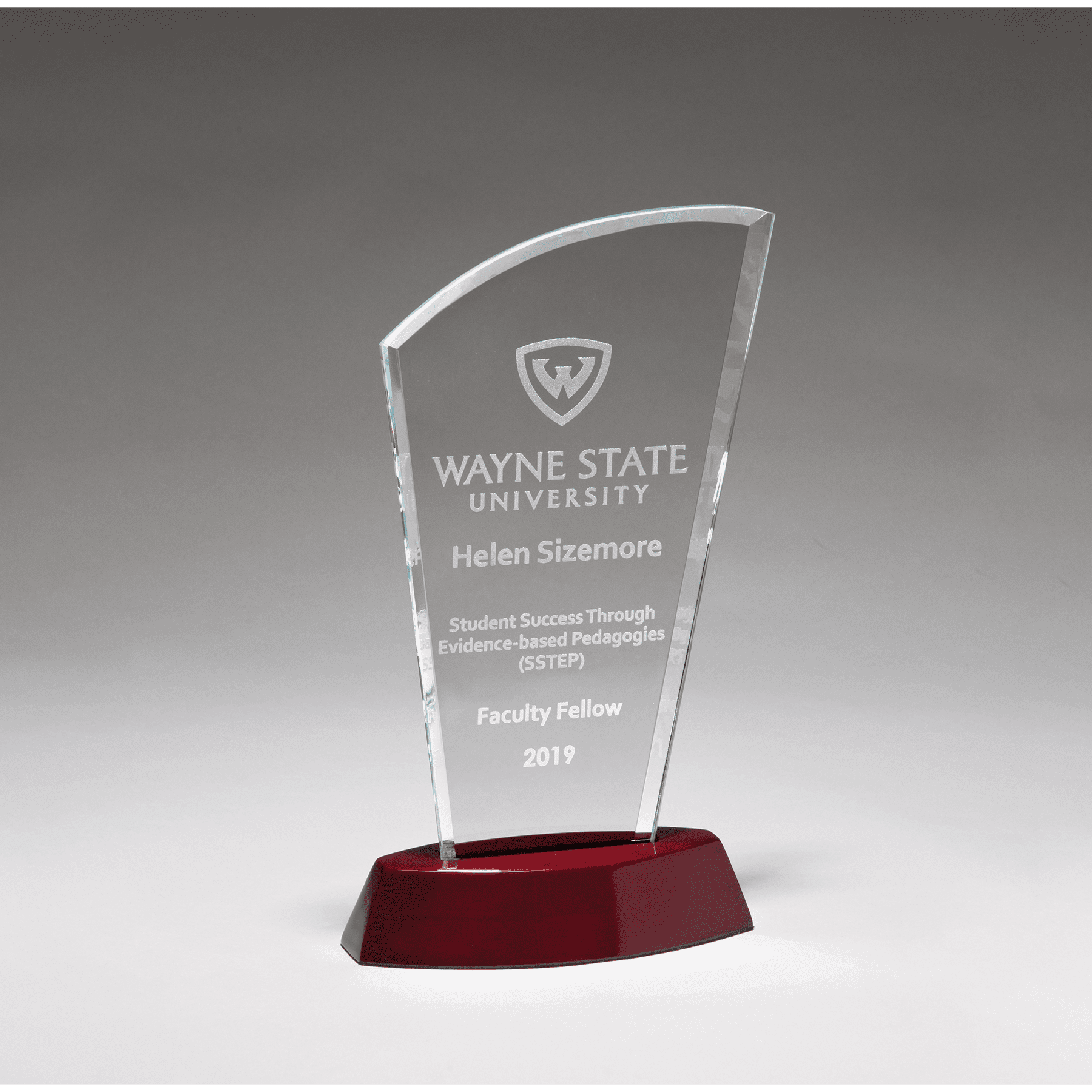 Sail Clear Glass Award w/High Gloss Rosewood Finish Base