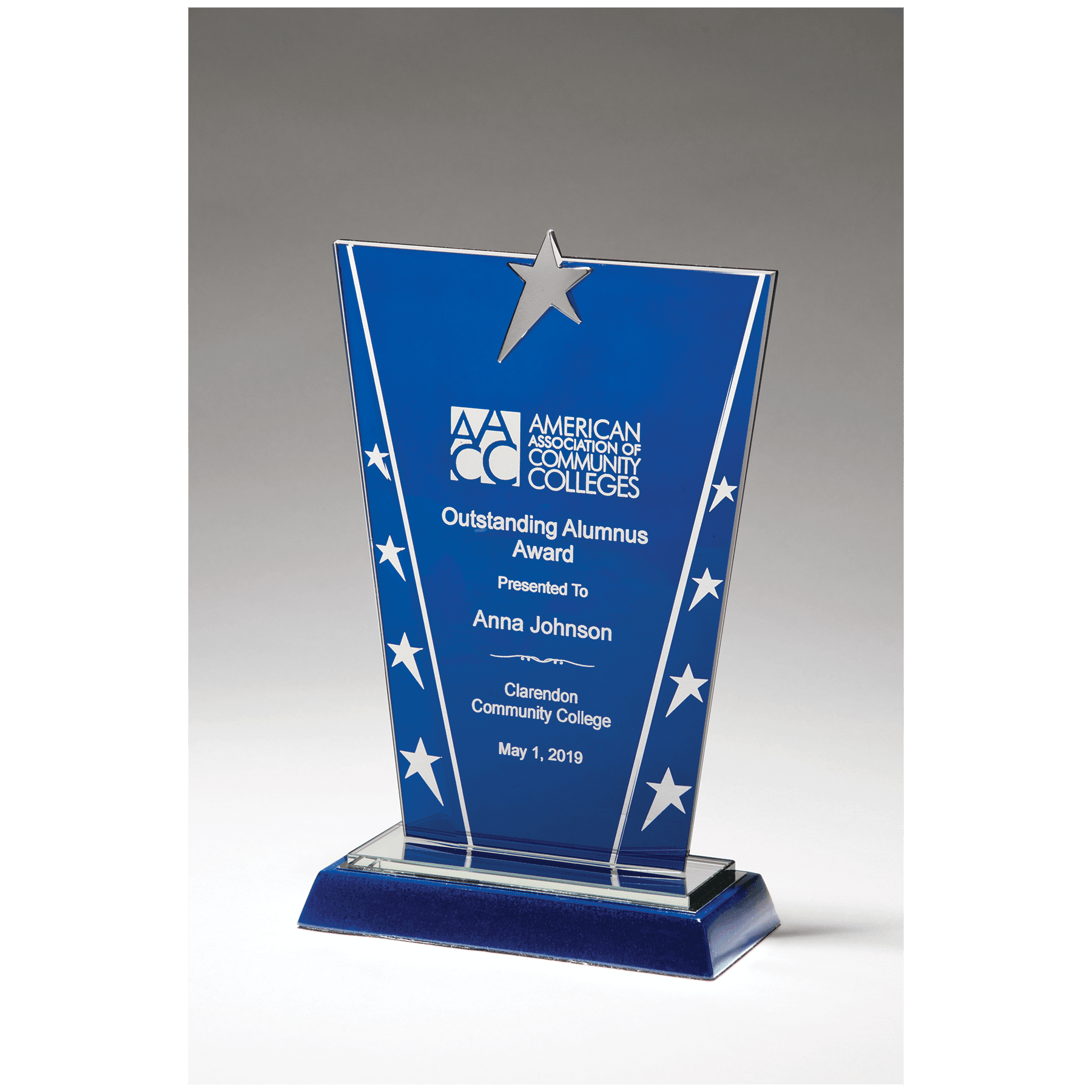 Constellation Glass Award w/Blue Background w/Chrome Star