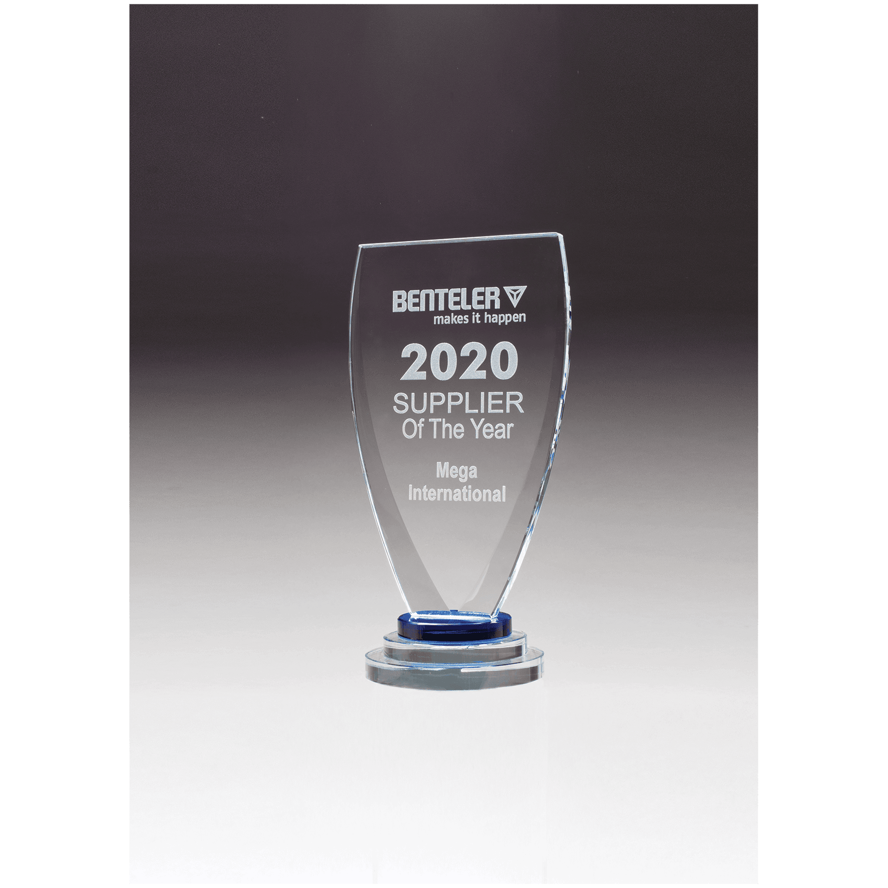 Chalice Glass Award w/Blue and Clear Glass Pedestal Base